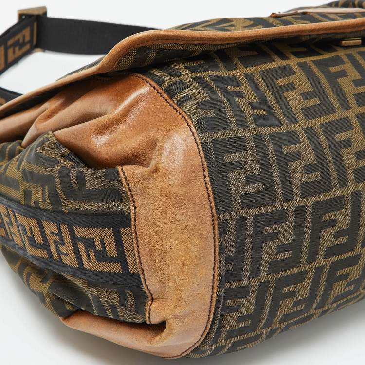 Pre Owned Fendi Tobacco Zucca Canvas and Leather Flap Messenger Bag