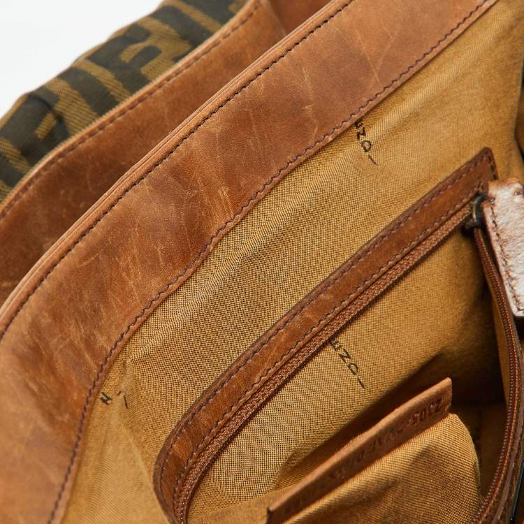 Pre Owned Fendi Tobacco Zucca Canvas and Leather Flap Messenger Bag