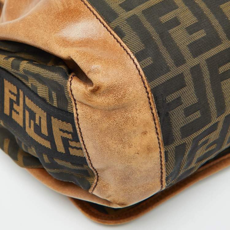 Pre Owned Fendi Tobacco Zucca Canvas and Leather Flap Messenger Bag