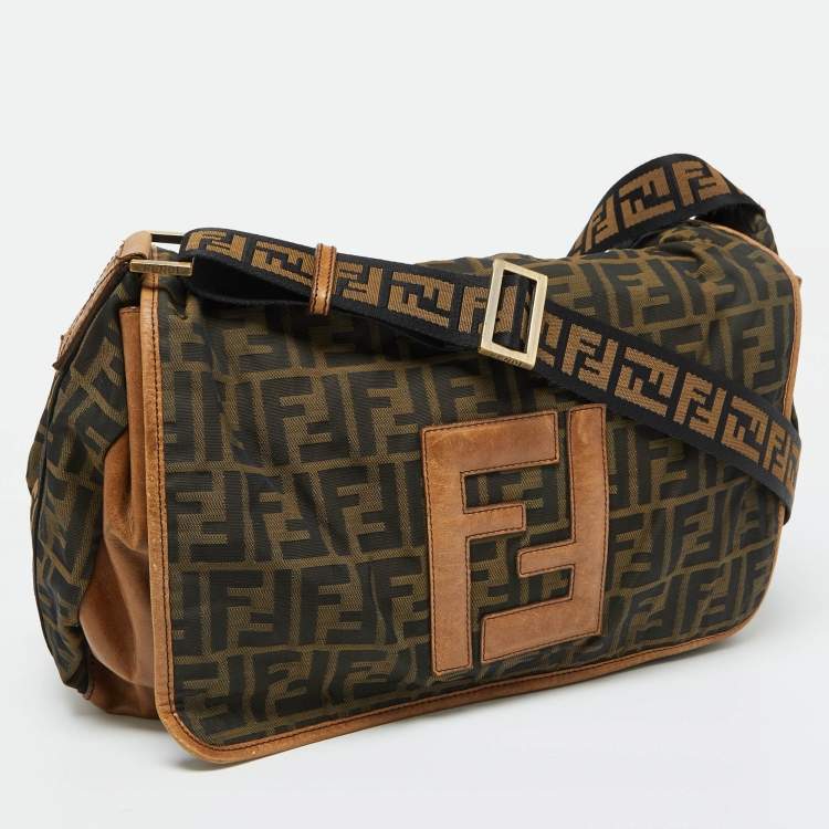 Pre Owned Fendi Tobacco Zucca Canvas and Leather Flap Messenger Bag