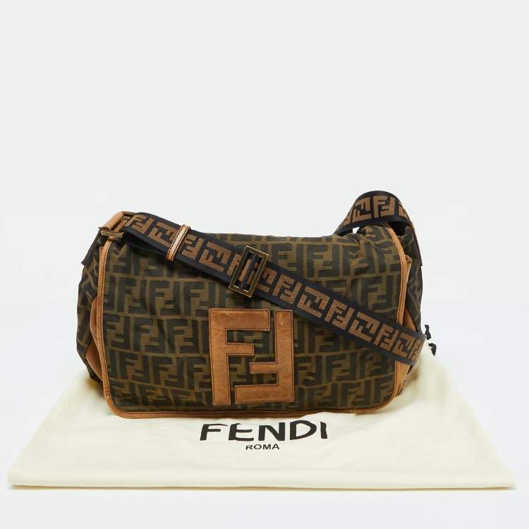 Pre Owned Fendi Tobacco Zucca Canvas and Leather Flap Messenger Bag