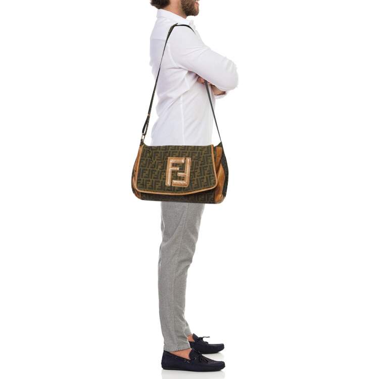 Pre Owned Fendi Tobacco Zucca Canvas and Leather Flap Messenger Bag