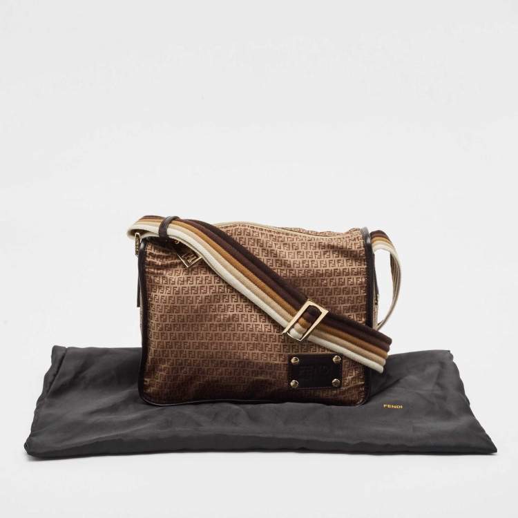 Pre Owned Fendi Beige/Brown Zucchino Nylon and Leather Messenger Bag