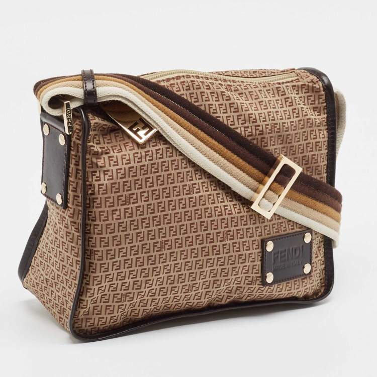 Pre Owned Fendi Beige/Brown Zucchino Nylon and Leather Messenger Bag
