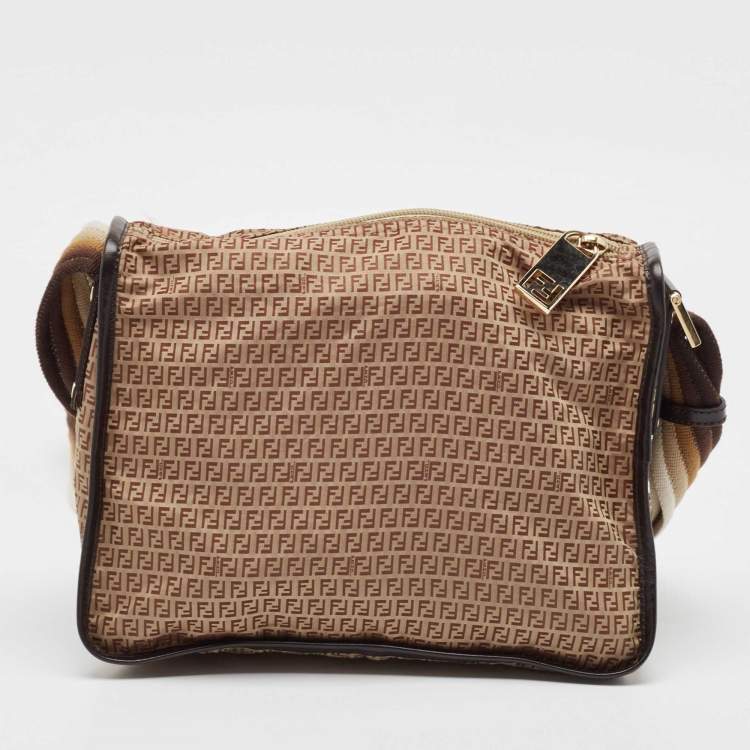 Pre Owned Fendi Beige/Brown Zucchino Nylon and Leather Messenger Bag