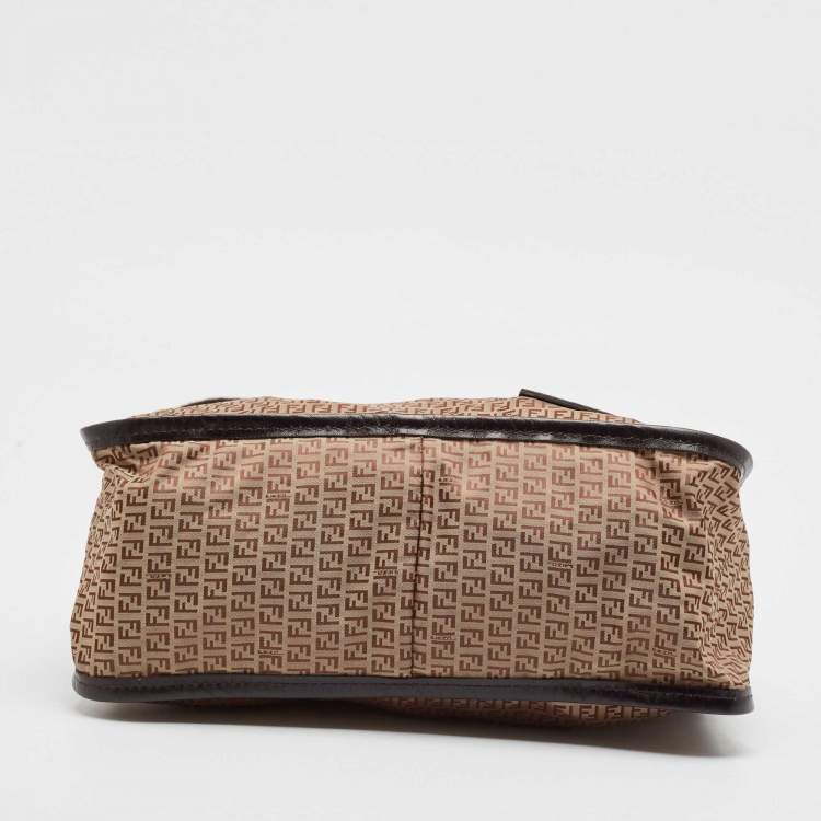 Pre Owned Fendi Beige/Brown Zucchino Nylon and Leather Messenger Bag
