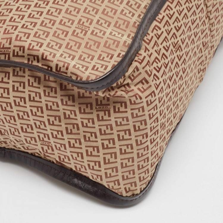 Pre Owned Fendi Beige/Brown Zucchino Nylon and Leather Messenger Bag