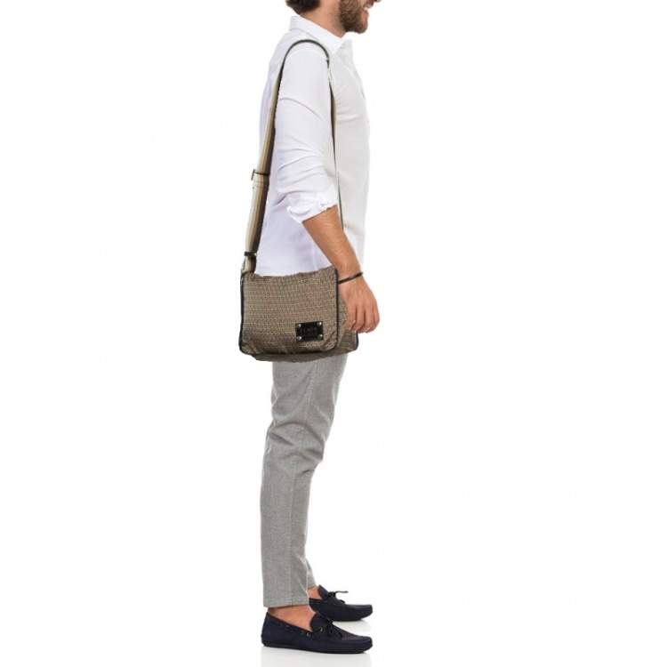 Pre Owned Fendi Beige/Brown Zucchino Nylon and Leather Messenger Bag