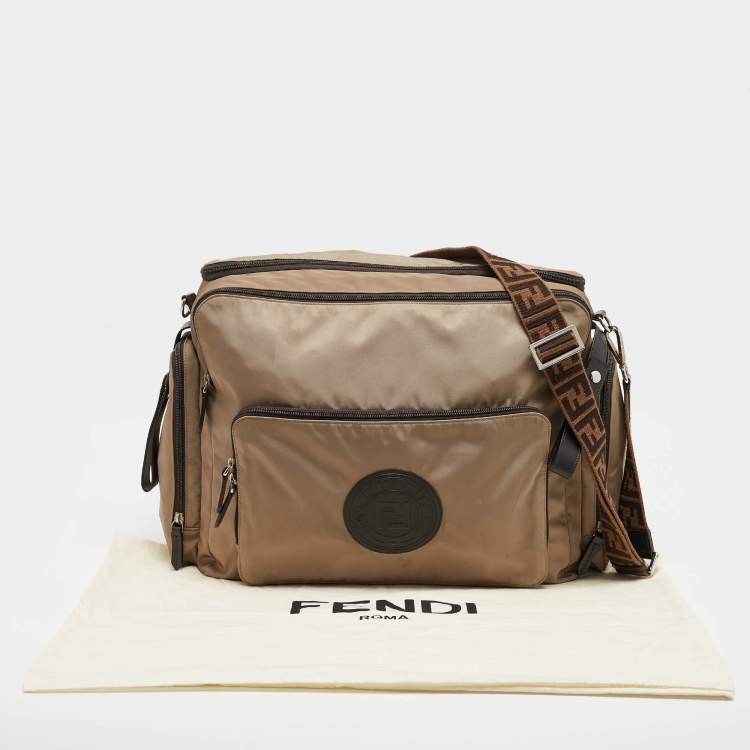 Pre Owned Fendi Beige Nylon FF Logo Changing Bag