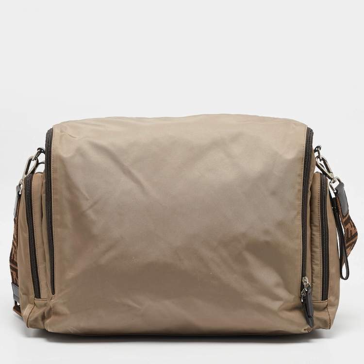 Pre Owned Fendi Beige Nylon FF Logo Changing Bag