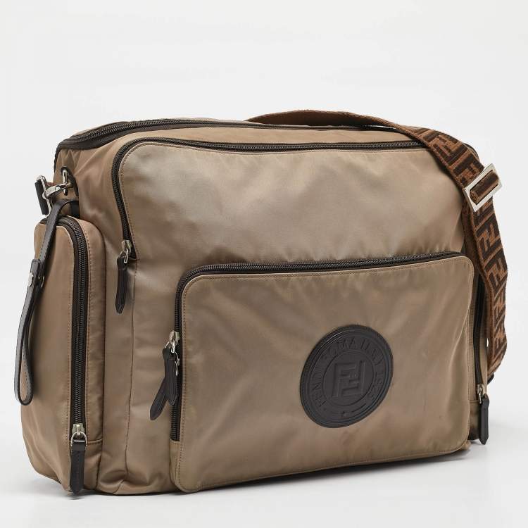 Pre Owned Fendi Beige Nylon FF Logo Changing Bag