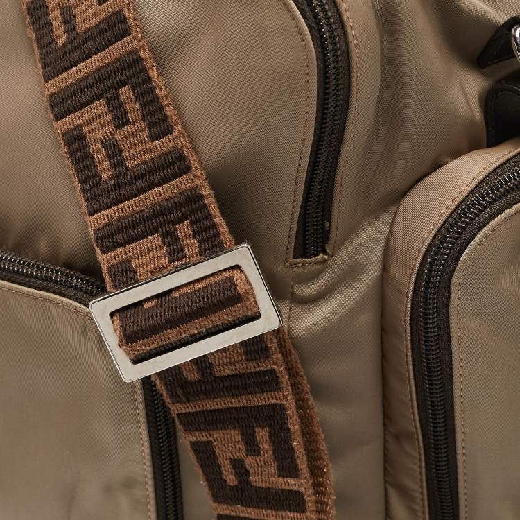 Pre Owned Fendi Beige Nylon FF Logo Changing Bag