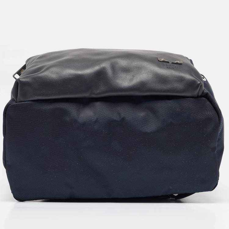 Pre Owned Fendi Navy Blue/Black Nylon and Leather Bugs Backpack