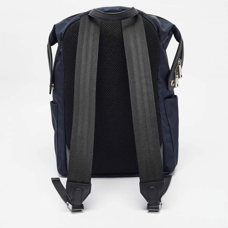 Pre Owned Fendi Navy Blue/Black Nylon and Leather Bugs Backpack