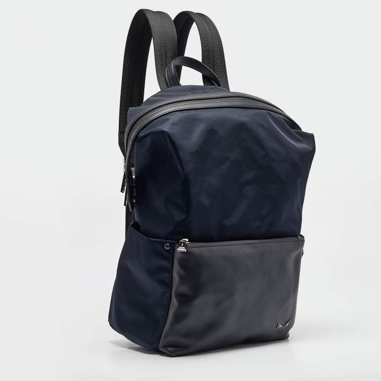 Pre Owned Fendi Navy Blue/Black Nylon and Leather Bugs Backpack