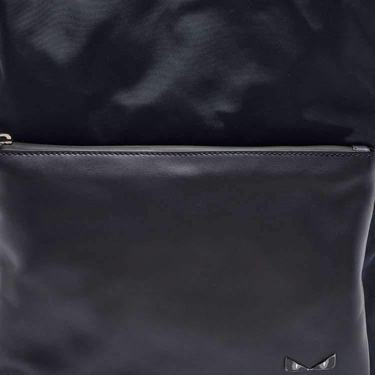 Pre Owned Fendi Navy Blue/Black Nylon and Leather Bugs Backpack