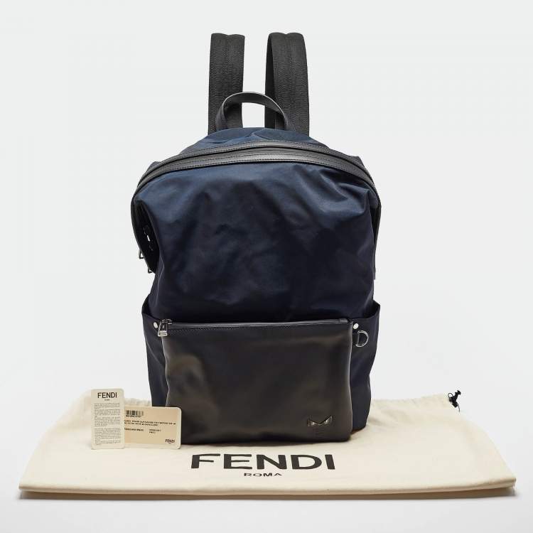 Pre Owned Fendi Navy Blue/Black Nylon and Leather Bugs Backpack