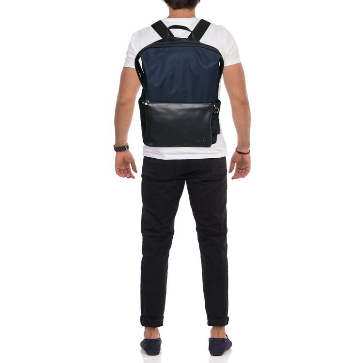 Pre Owned Fendi Navy Blue/Black Nylon and Leather Bugs Backpack