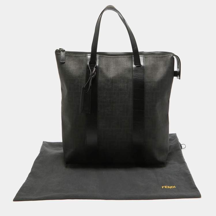 Pre Owned Fendi Black Zucca Coated Canvas and Leather Zip Tote