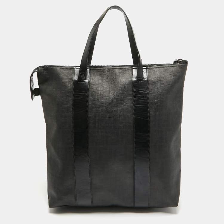 Pre Owned Fendi Black Zucca Coated Canvas and Leather Zip Tote