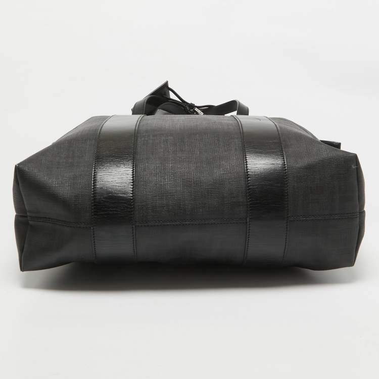 Pre Owned Fendi Black Zucca Coated Canvas and Leather Zip Tote
