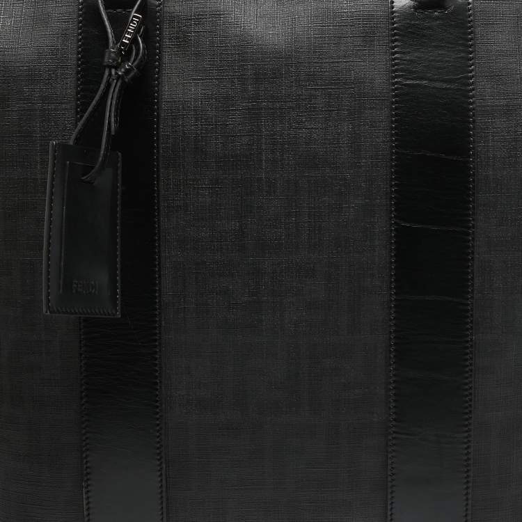 Pre Owned Fendi Black Zucca Coated Canvas and Leather Zip Tote