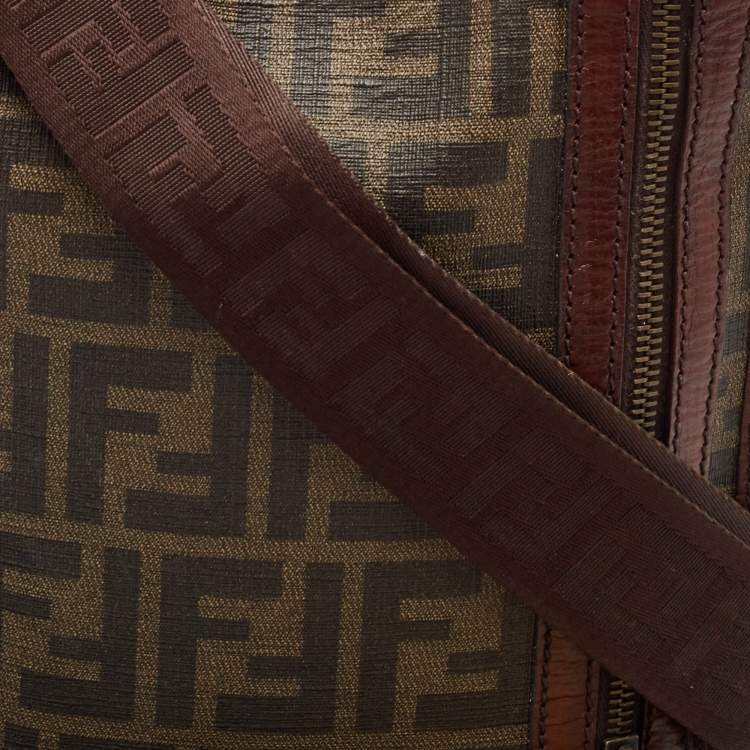 Pre Owned Fendi Tobacco Zucca Coated Canvas and Leather Flat Messenger Bag