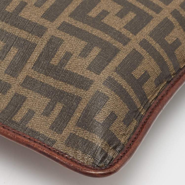 Pre Owned Fendi Tobacco Zucca Coated Canvas and Leather Flat Messenger Bag