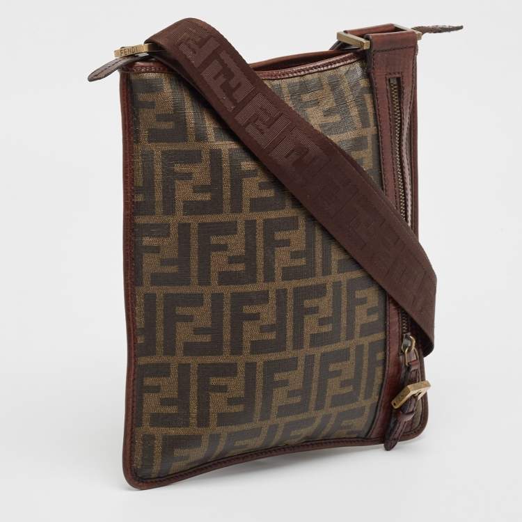 Pre Owned Fendi Tobacco Zucca Coated Canvas and Leather Flat Messenger Bag