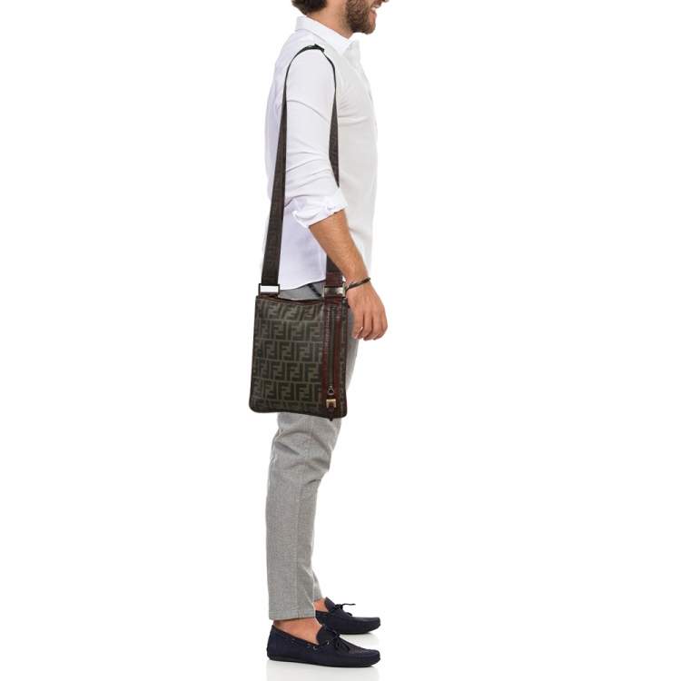 Pre Owned Fendi Tobacco Zucca Coated Canvas and Leather Flat Messenger Bag