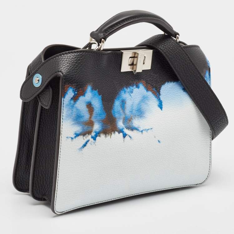 Pre Owned Fendi Black/Blue Cloud Graphic Leather Small Peekaboo Iseeu Bag