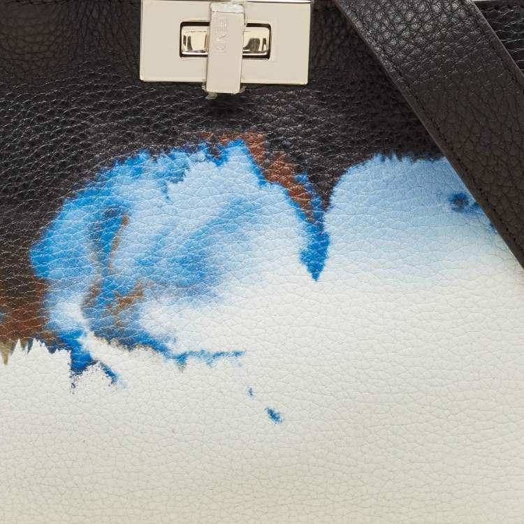 Pre Owned Fendi Black/Blue Cloud Graphic Leather Small Peekaboo Iseeu Bag
