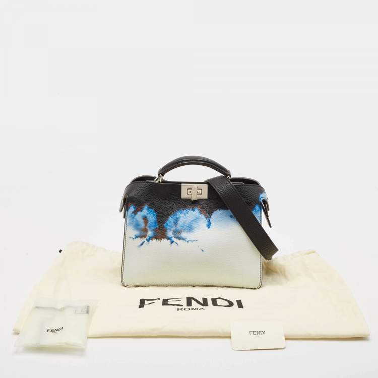 Pre Owned Fendi Black/Blue Cloud Graphic Leather Small Peekaboo Iseeu Bag