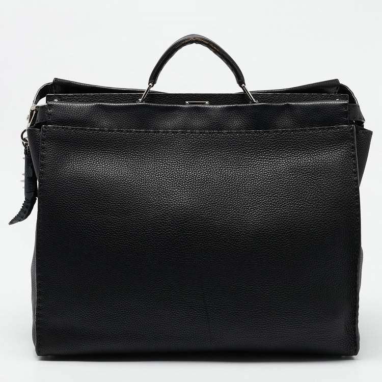 Pre Owned Fendi Black Selleria Leather Large Peekaboo Top Handle Bag