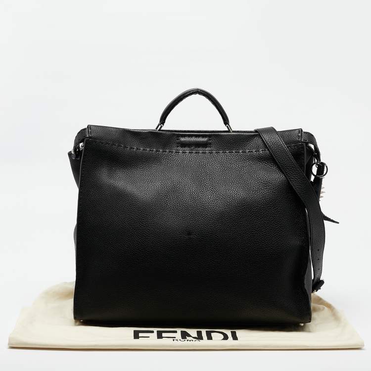 Pre Owned Fendi Black Selleria Leather Large Peekaboo Top Handle Bag