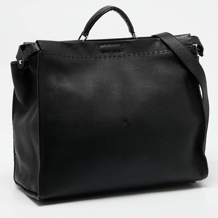 Pre Owned Fendi Black Selleria Leather Large Peekaboo Top Handle Bag