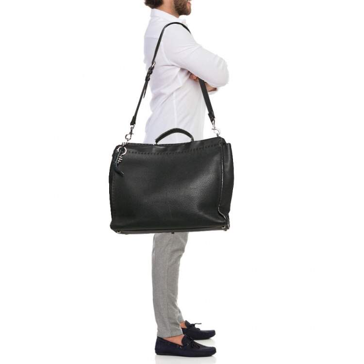Pre Owned Fendi Black Selleria Leather Large Peekaboo Top Handle Bag