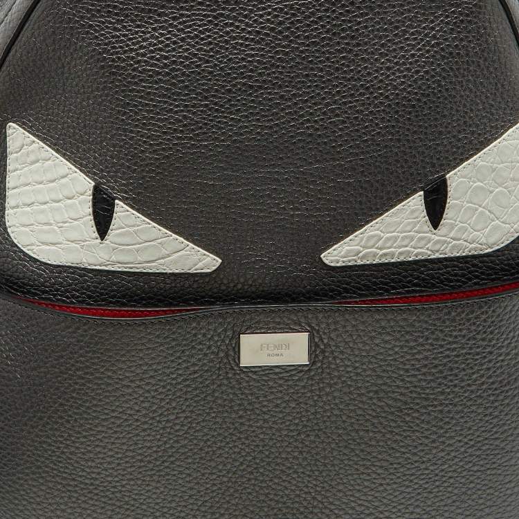 Pre Owned Fendi Metallic Grey Leather Monster Eyes Rounded Backpack