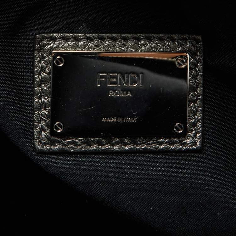 Pre Owned Fendi Metallic Grey Leather Monster Eyes Rounded Backpack