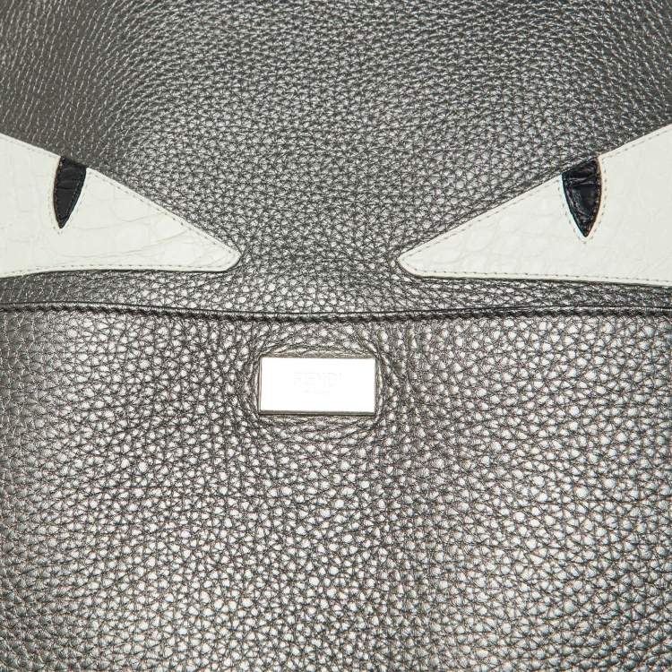 Pre Owned Fendi Metallic Grey Leather Monster Eyes Rounded Backpack