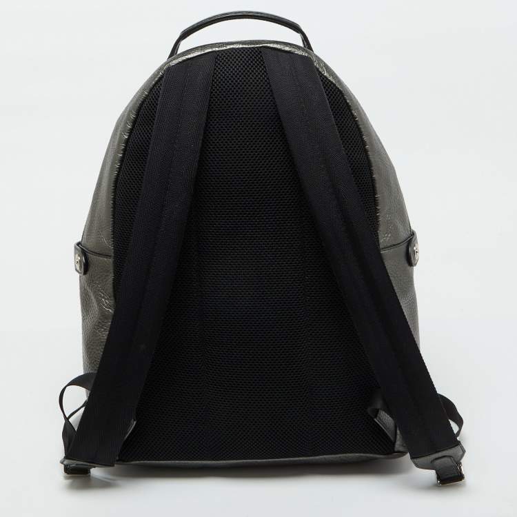 Pre Owned Fendi Metallic Grey Leather Monster Eyes Rounded Backpack