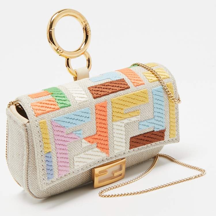Pre Owned Fendi Multicolor Zucca Canvas Nano Baguette Charm Bag