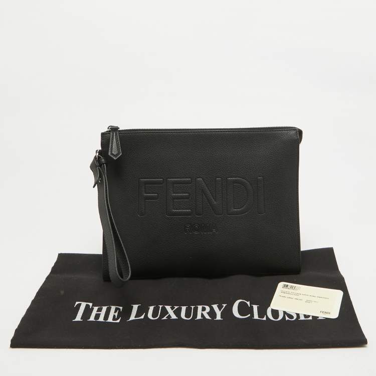 Pre Owned Fendi Black Leather Roma Flat Pouch