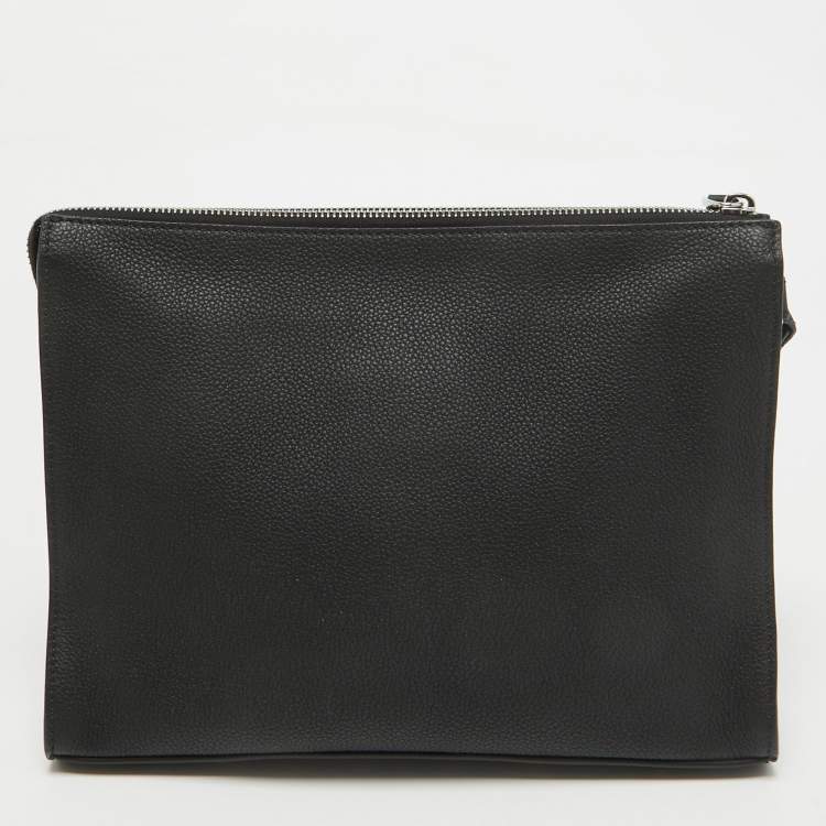 Pre Owned Fendi Black Leather Roma Flat Pouch