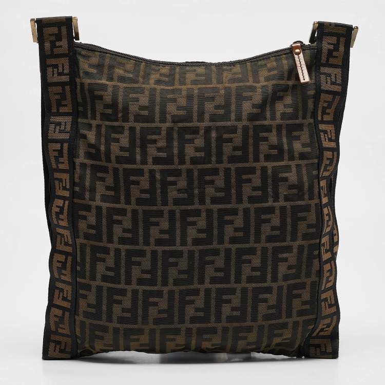 Pre Owned Fendi Brown/Tobacco Zucca Nylon Flat Messenger Bag