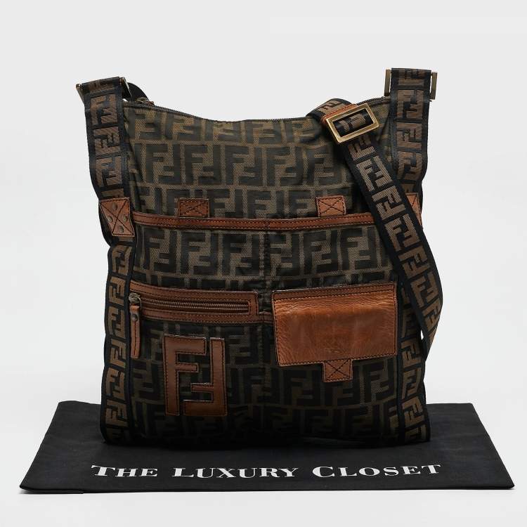 Pre Owned Fendi Brown/Tobacco Zucca Nylon Flat Messenger Bag