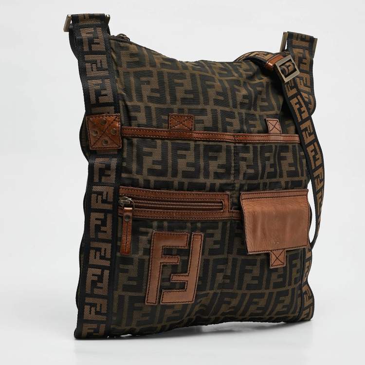 Pre Owned Fendi Brown/Tobacco Zucca Nylon Flat Messenger Bag
