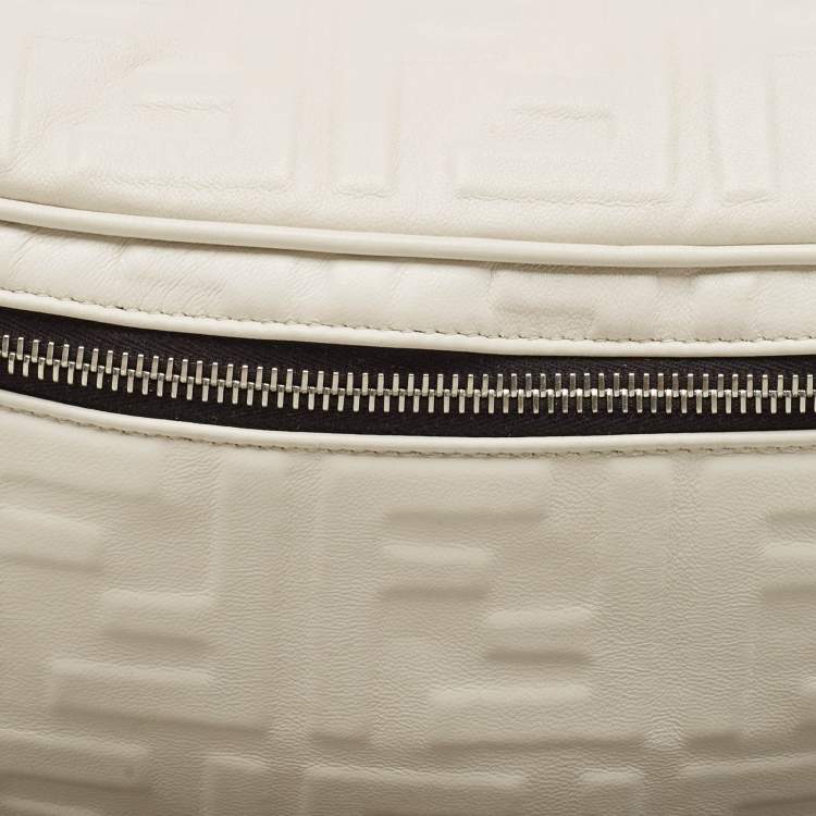Pre Owned Fendi White/Black Zucca Embossed Leather and Mesh Belt Bag