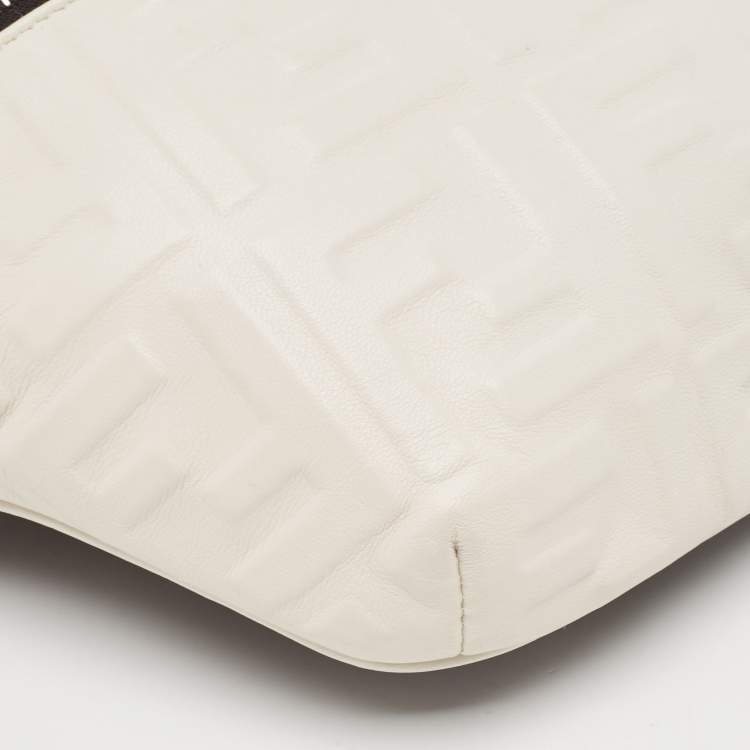 Pre Owned Fendi White/Black Zucca Embossed Leather and Mesh Belt Bag