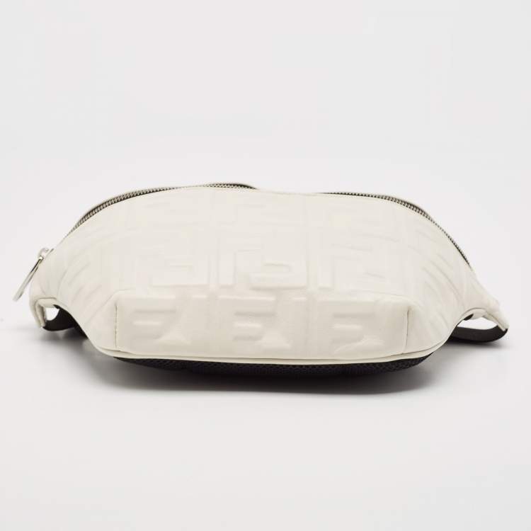 Pre Owned Fendi White/Black Zucca Embossed Leather and Mesh Belt Bag